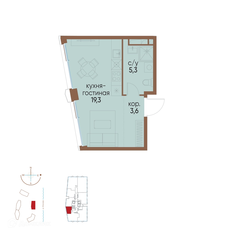 Студия 28.2 м² Остров