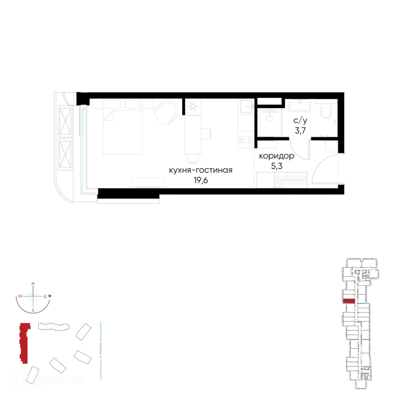 Студия 28.6 м² Остров