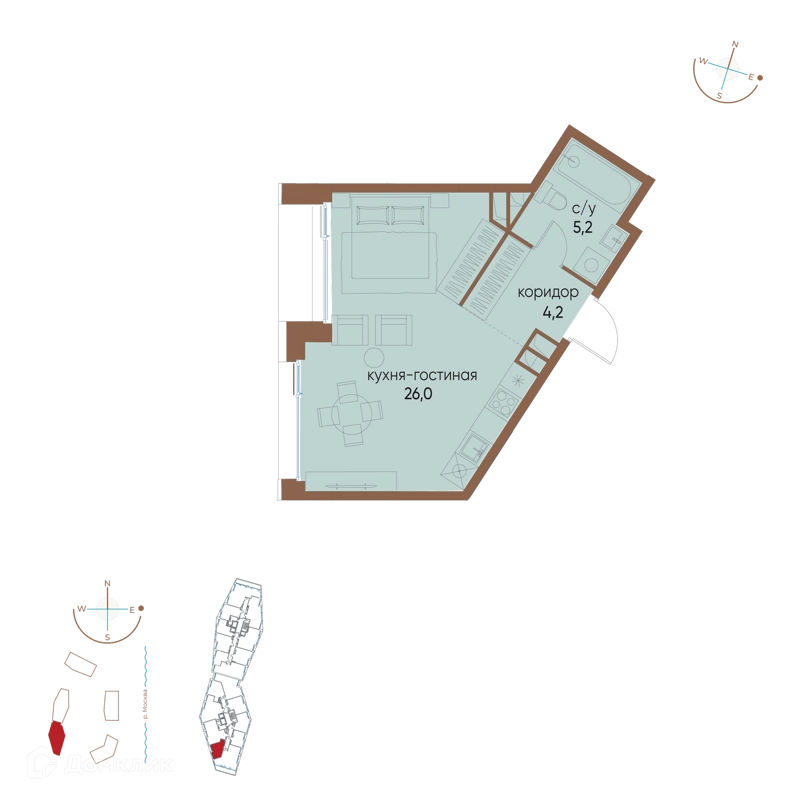 Студия 35.4 м² Остров