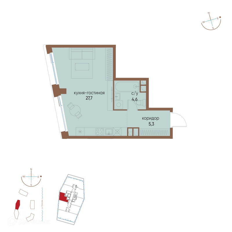 Студия 37.6 м² Остров