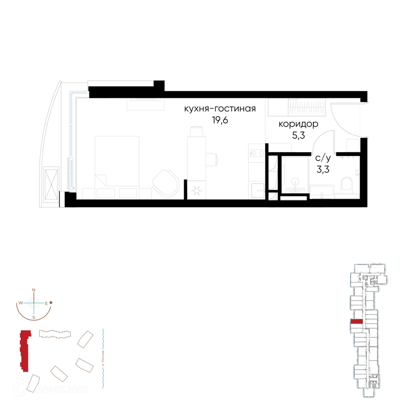 Студия 28.2 м² Остров