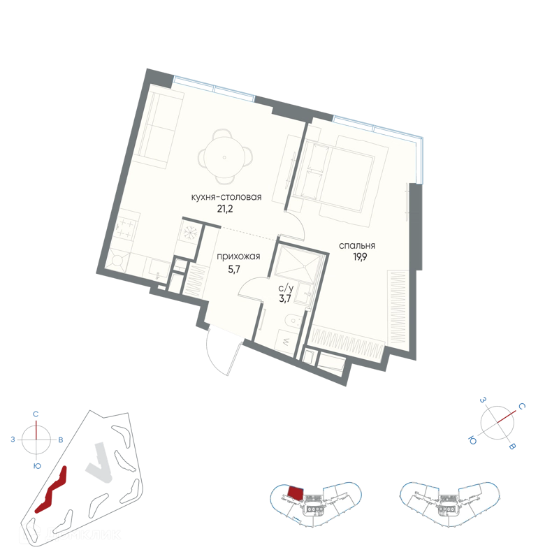 1-комнатная квартира 50.5 м² Остров