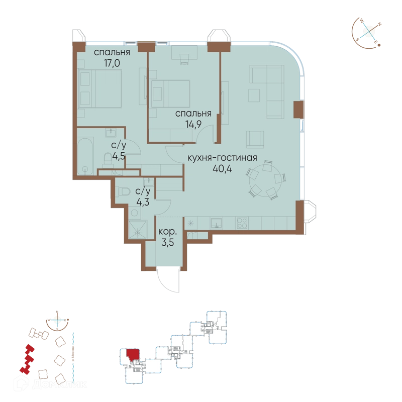 2-комнатная квартира 84.6 м² Остров