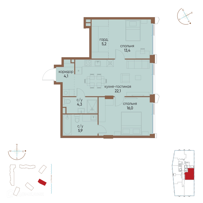 2-комнатная квартира 71 м² Остров