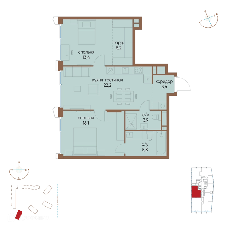 2-комнатная квартира 70.2 м² Остров