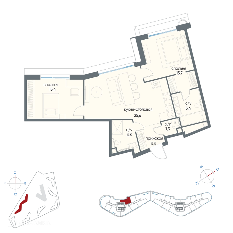 2-комнатная квартира 70.5 м² Остров