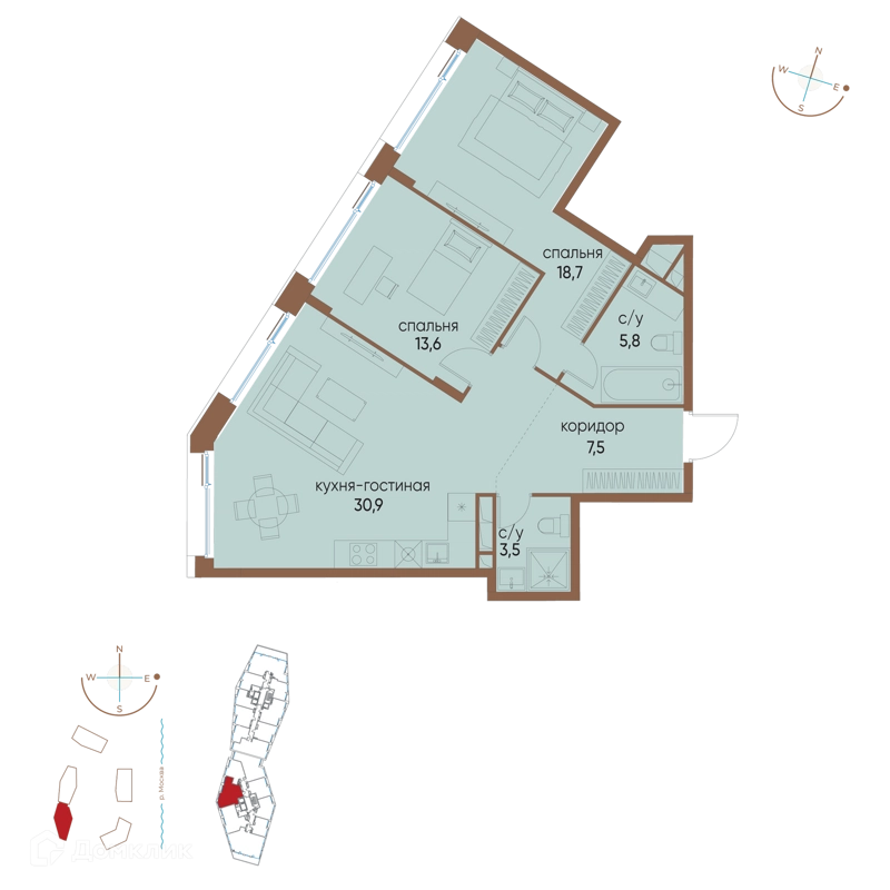 2-комнатная квартира 80 м² Остров