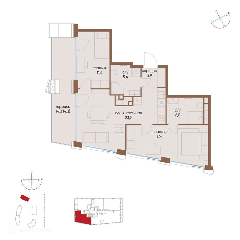 2-комнатная квартира 71.3 м² Остров