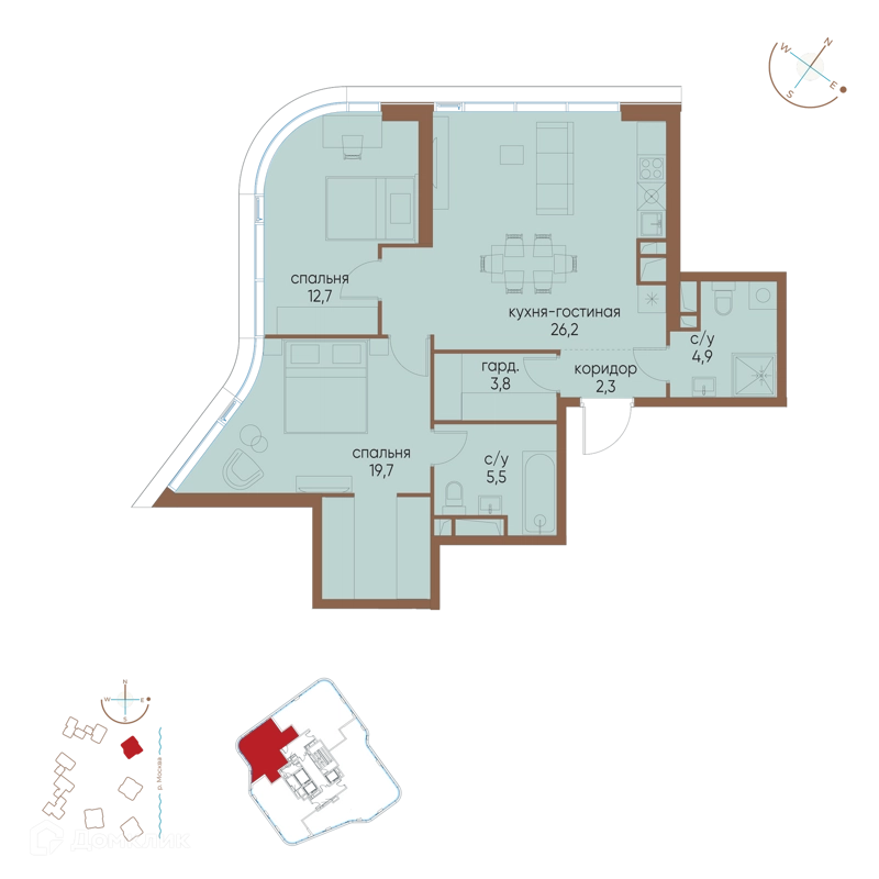 2-комнатная квартира 75.1 м² Остров