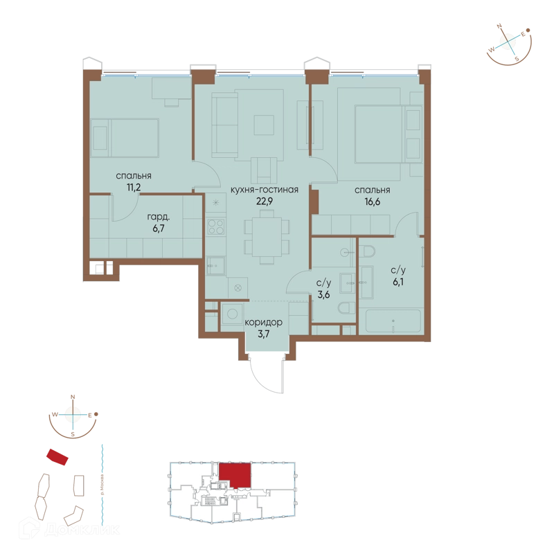 2-комнатная квартира 70.8 м² Остров