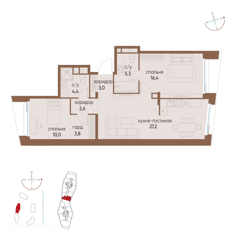 2-комнатная квартира 72.7 м² Остров