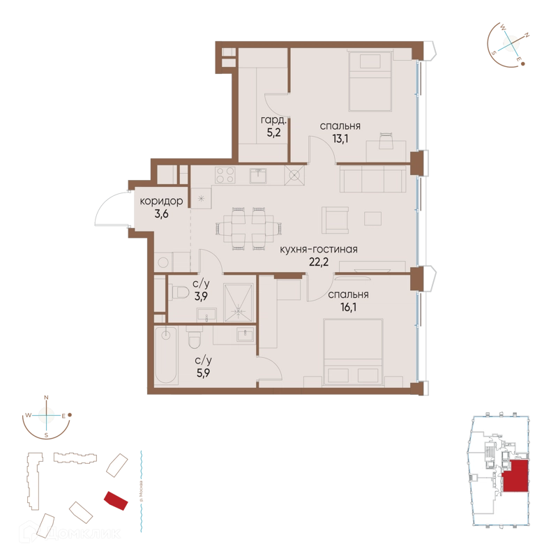 2-комнатная квартира 70 м² Остров