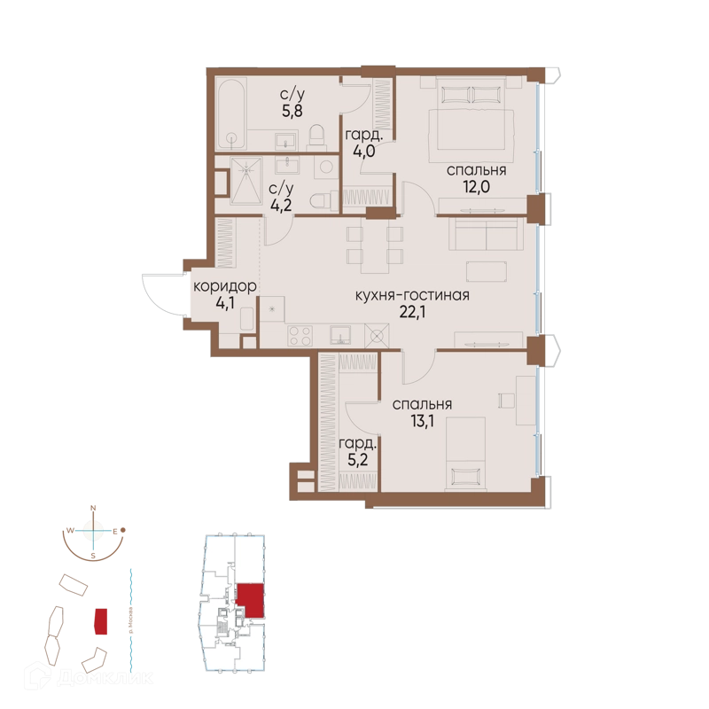 2-комнатная квартира 70.5 м² Остров