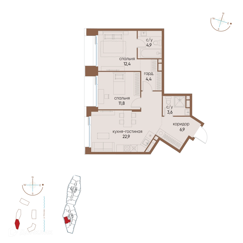 2-комнатная квартира 66.9 м² Остров