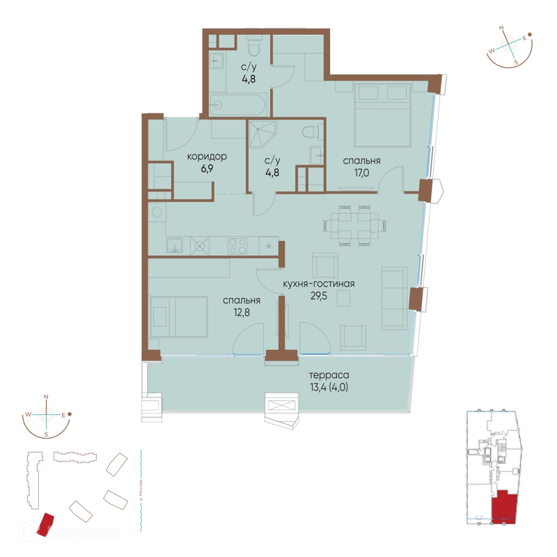2-комнатная квартира 79.8 м² Остров