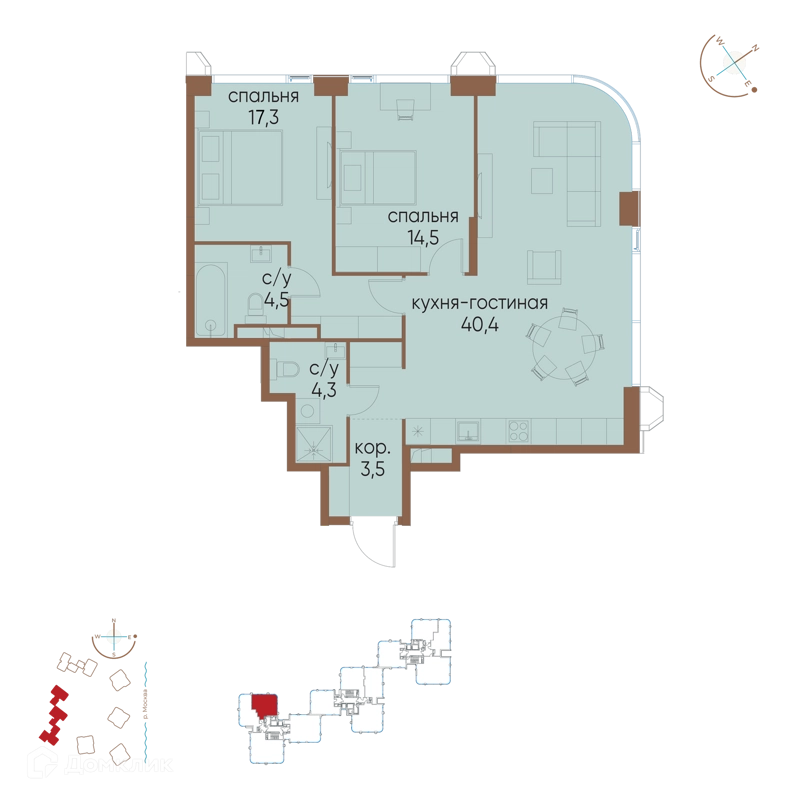 2-комнатная квартира 84.5 м² Остров