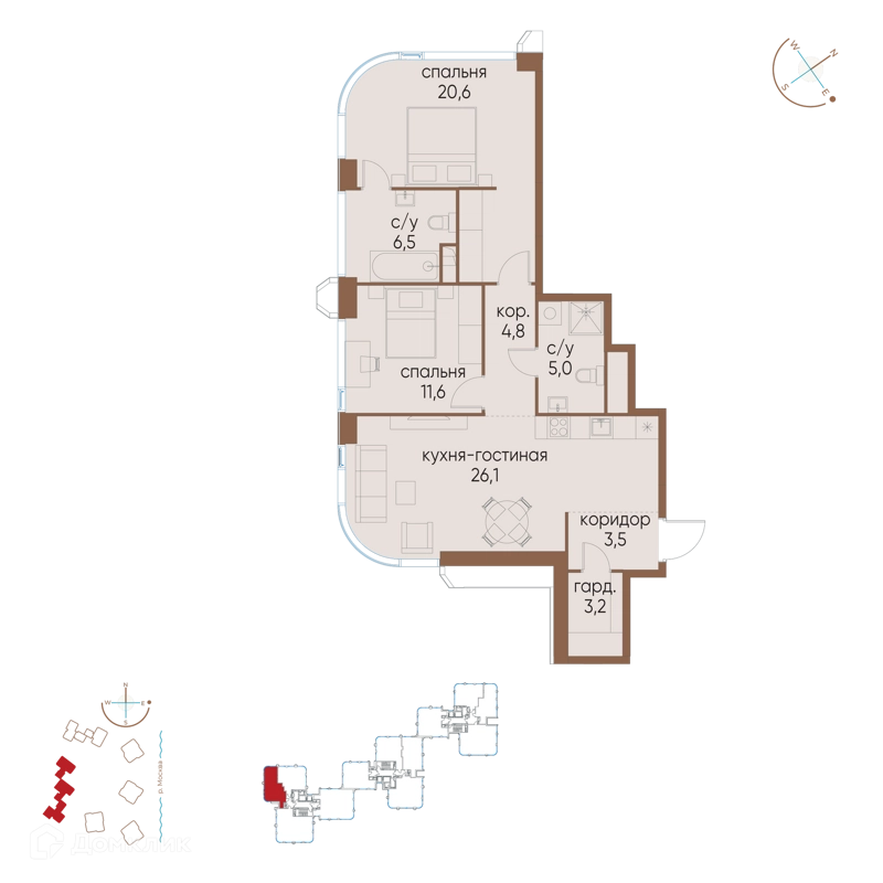 2-комнатная квартира 81.3 м² Остров