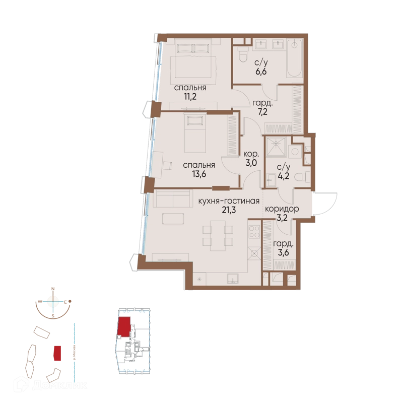2-комнатная квартира 73.9 м² Остров