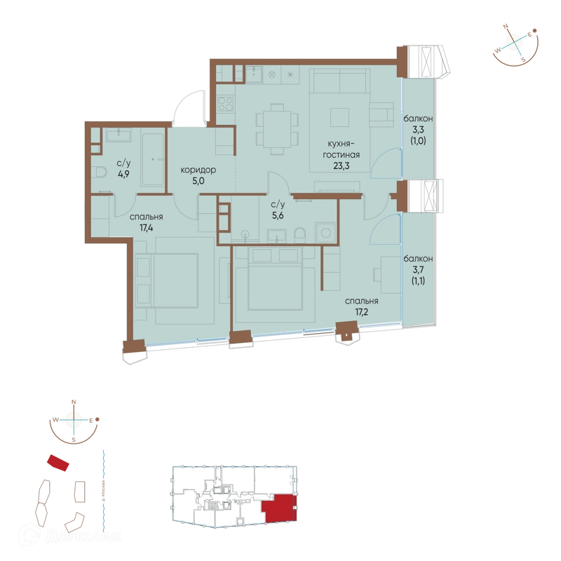 2-комнатная квартира 75.5 м² Остров