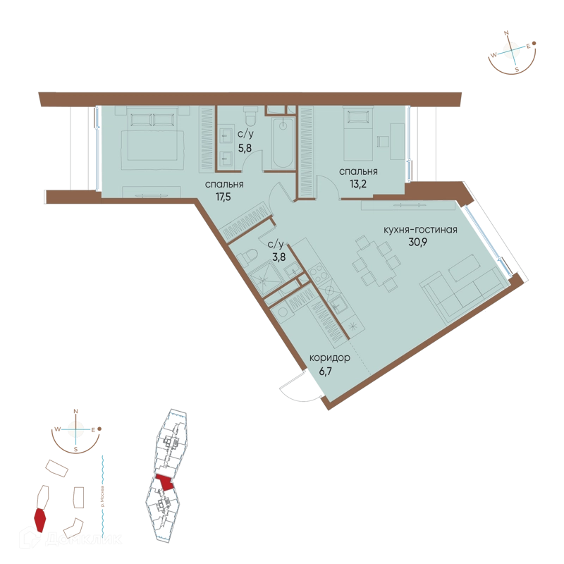 2-комнатная квартира 77.9 м² Остров