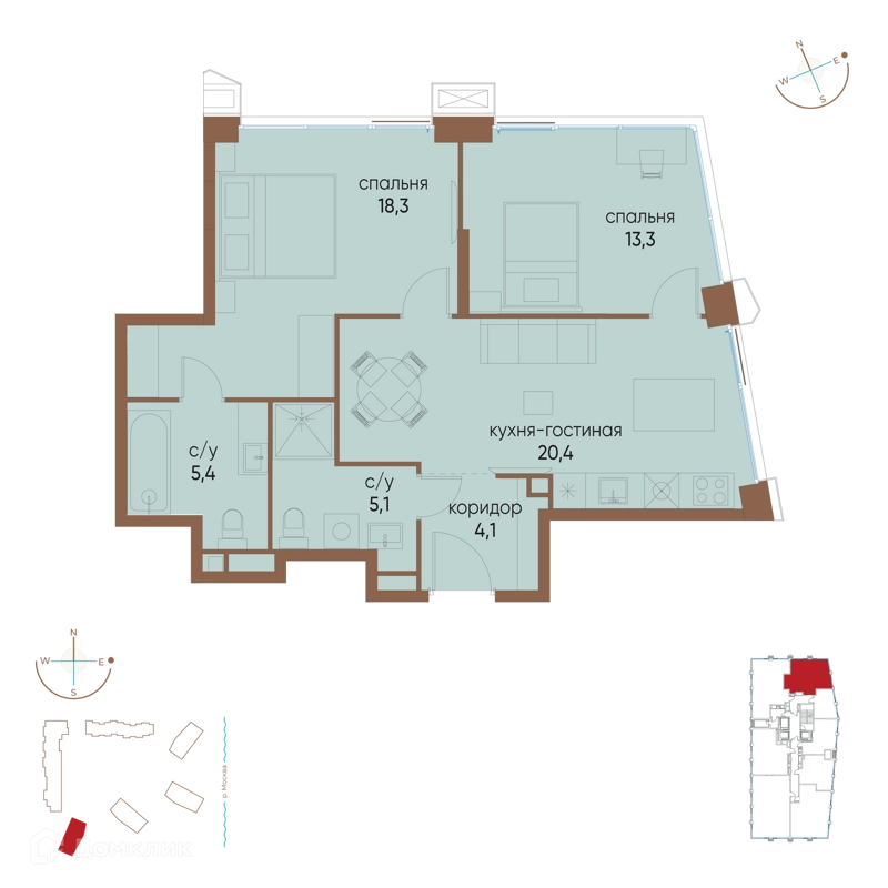 2-комнатная квартира 66.6 м² Остров