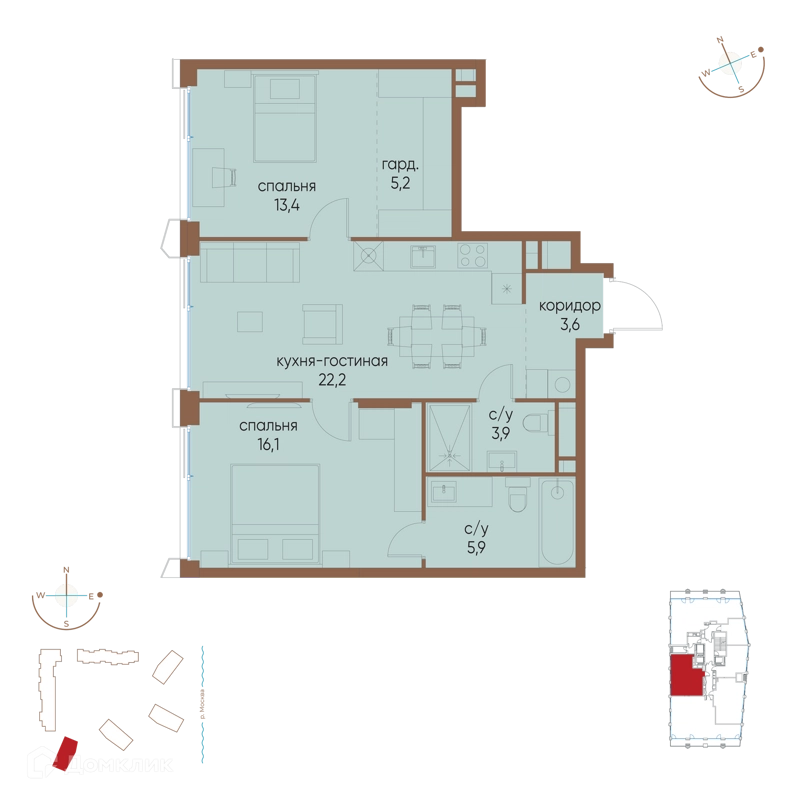 2-комнатная квартира 70.3 м² Остров