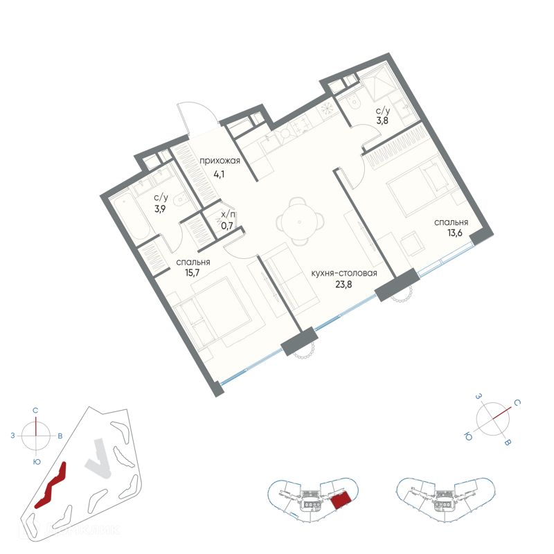 2-комнатная квартира 65.6 м² Остров