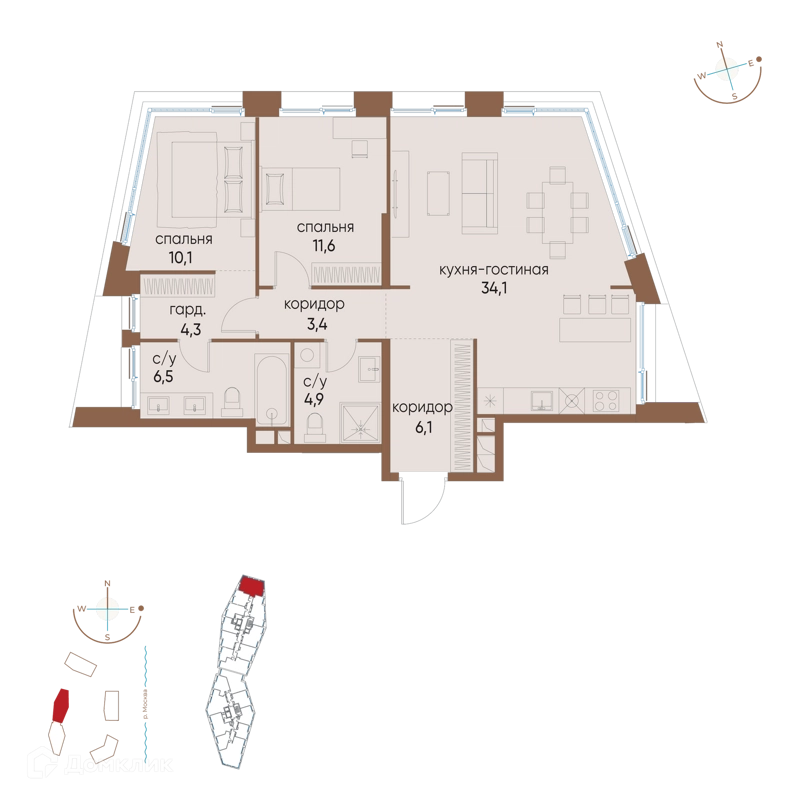 2-комнатная квартира 81 м² Остров