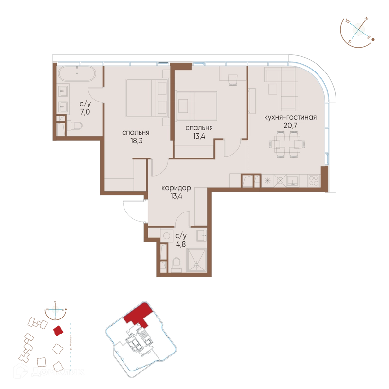 2-комнатная квартира 77.4 м² Остров