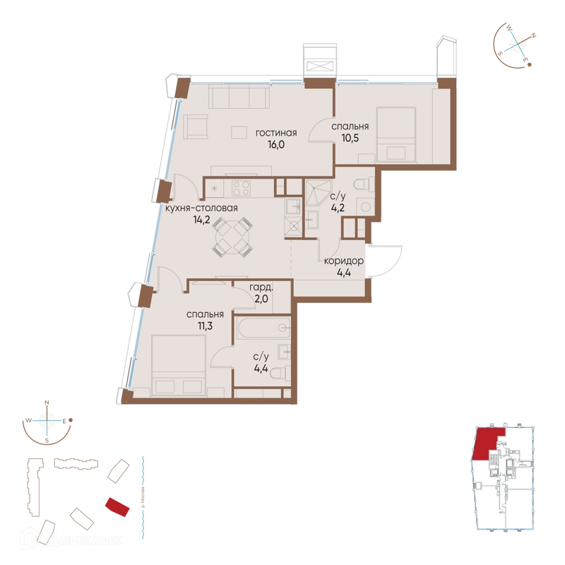 2-комнатная квартира 67 м² Остров