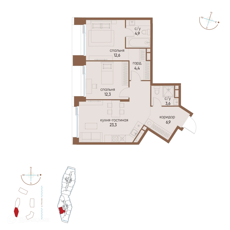 2-комнатная квартира 68 м² Остров