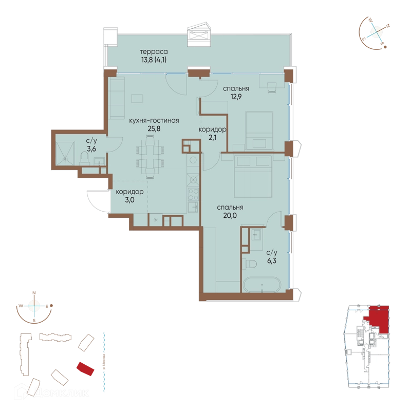 2-комнатная квартира 77.8 м² Остров