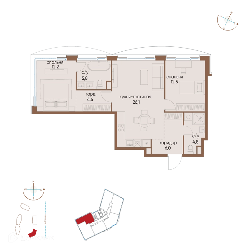 2-комнатная квартира 72 м² Остров