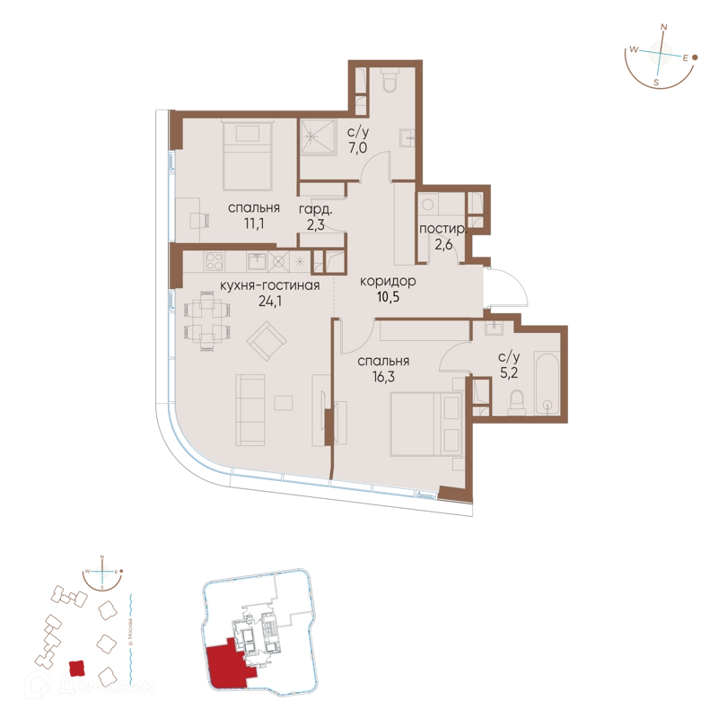 2-комнатная квартира 79.1 м² Остров