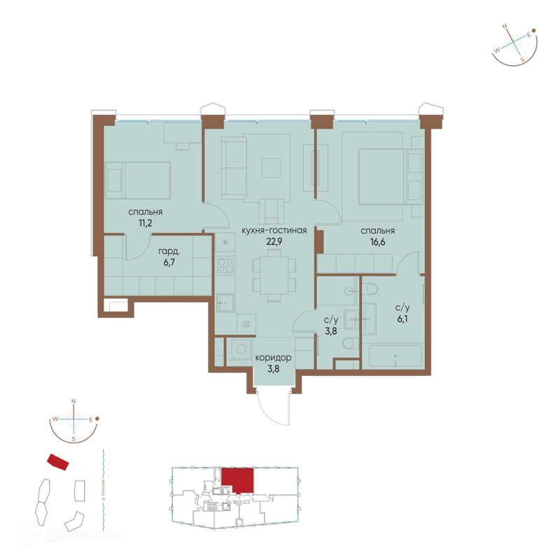 2-комнатная квартира 71.1 м² Остров