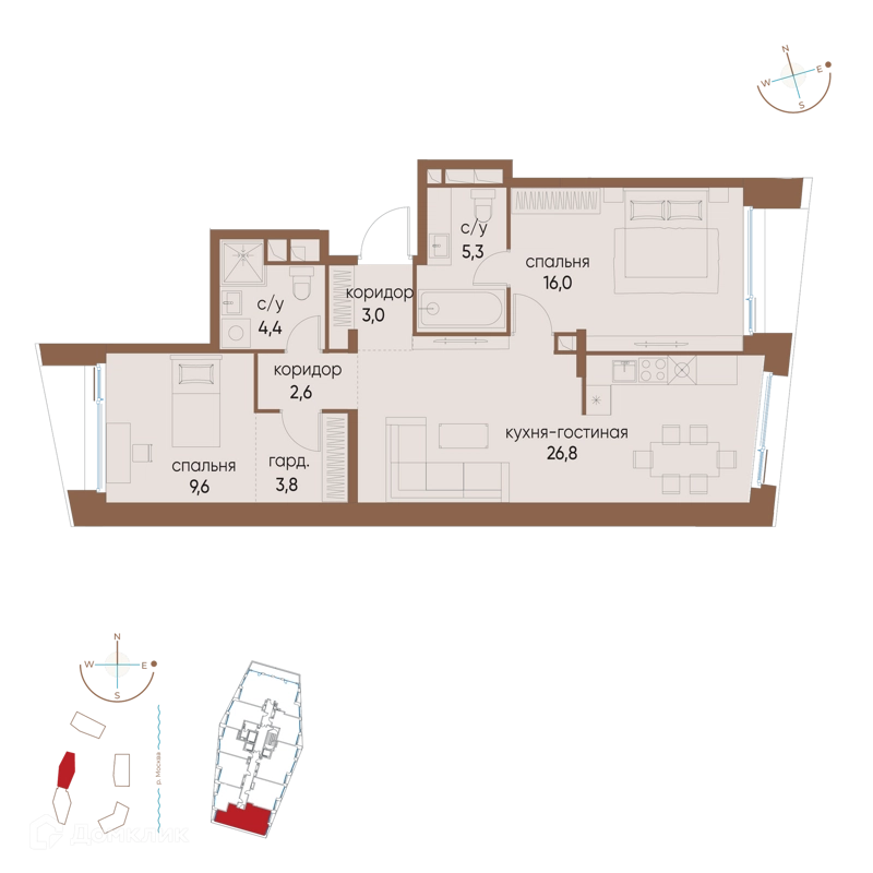 2-комнатная квартира 71.5 м² Остров