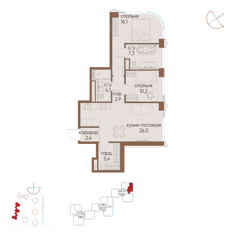 2-комнатная квартира 74.4 м² Остров