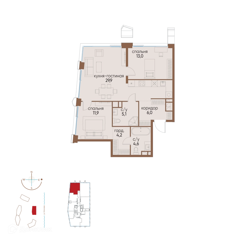 2-комнатная квартира 74.7 м² Остров
