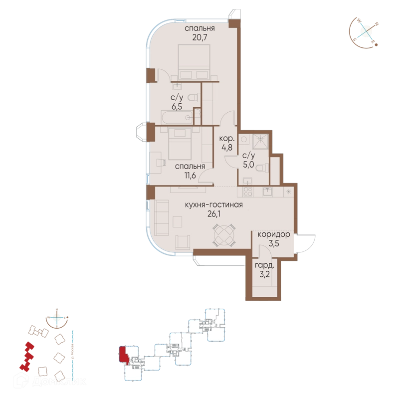 2-комнатная квартира 81.4 м² Остров