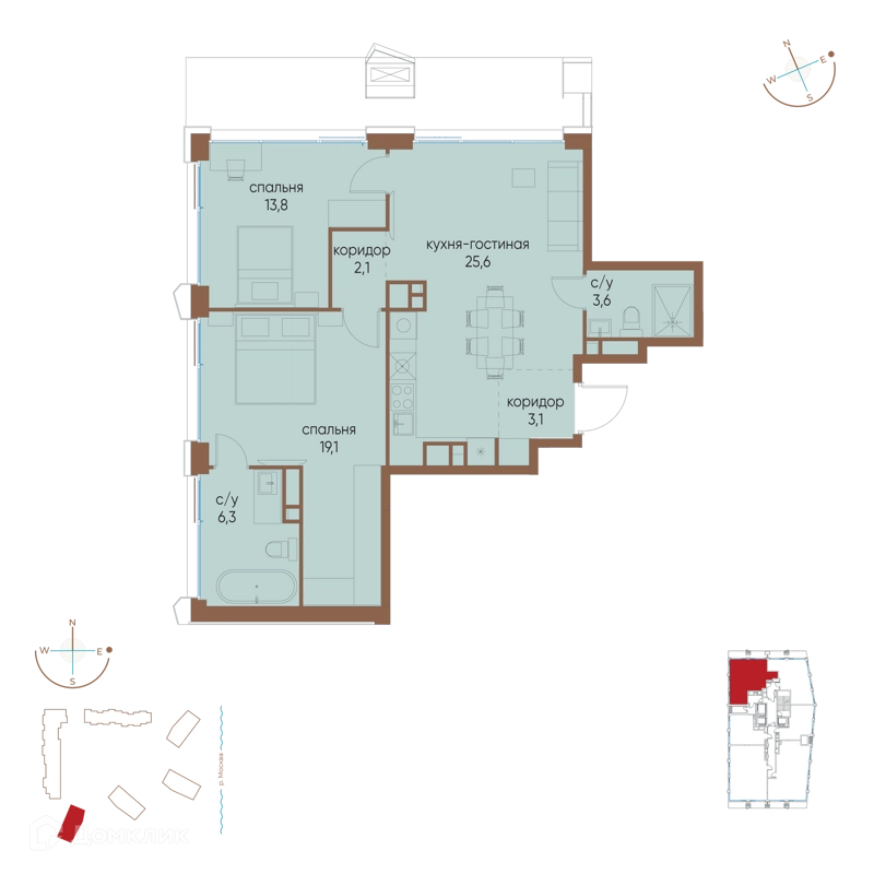 2-комнатная квартира 73.6 м² Остров