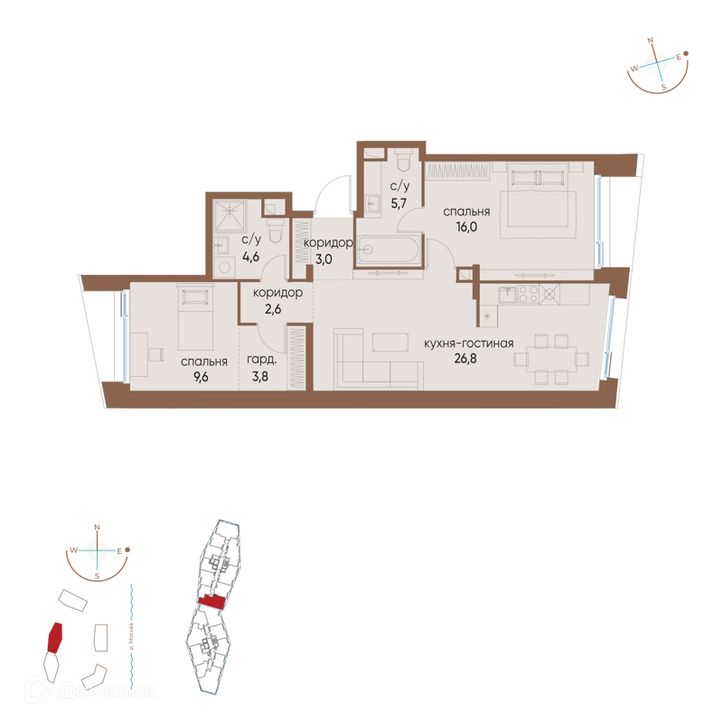 2-комнатная квартира 72.1 м² Остров