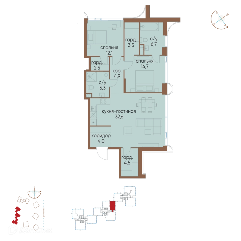 2-комнатная квартира 90.8 м² Остров