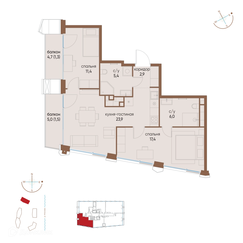 2-комнатная квартира 69.8 м² Остров
