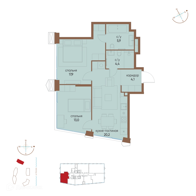 2-комнатная квартира 65.5 м² Остров