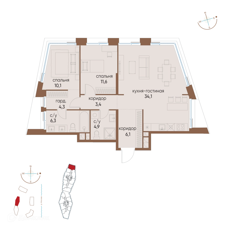2-комнатная квартира 80.8 м² Остров