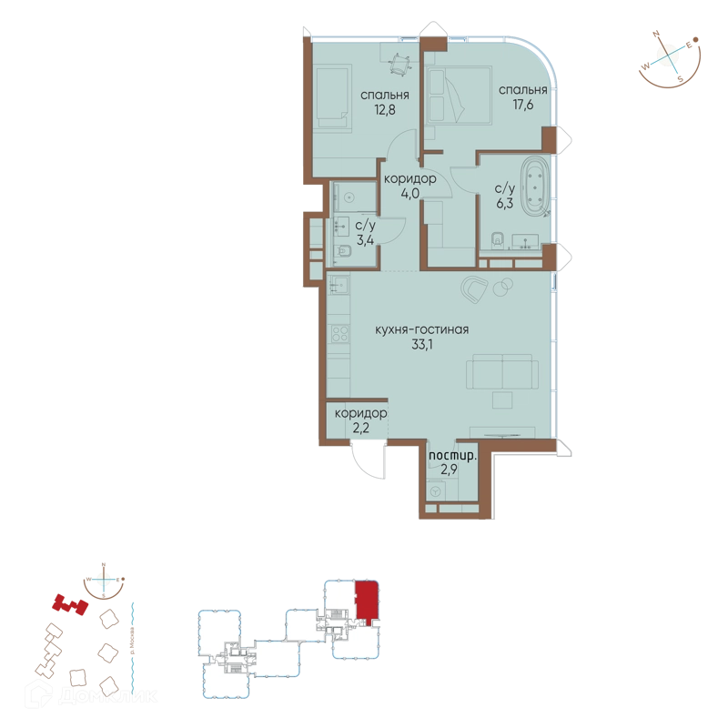 2-комнатная квартира 82.3 м² Остров