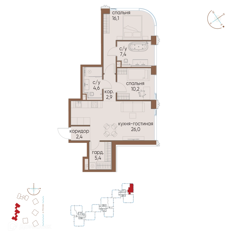 2-комнатная квартира 75 м² Остров