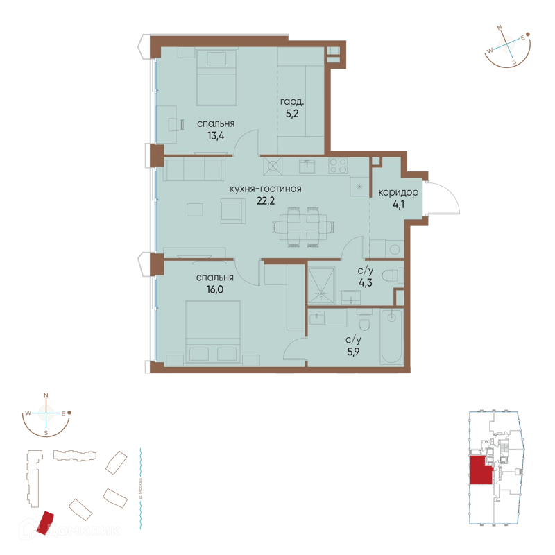 2-комнатная квартира 71.1 м² Остров