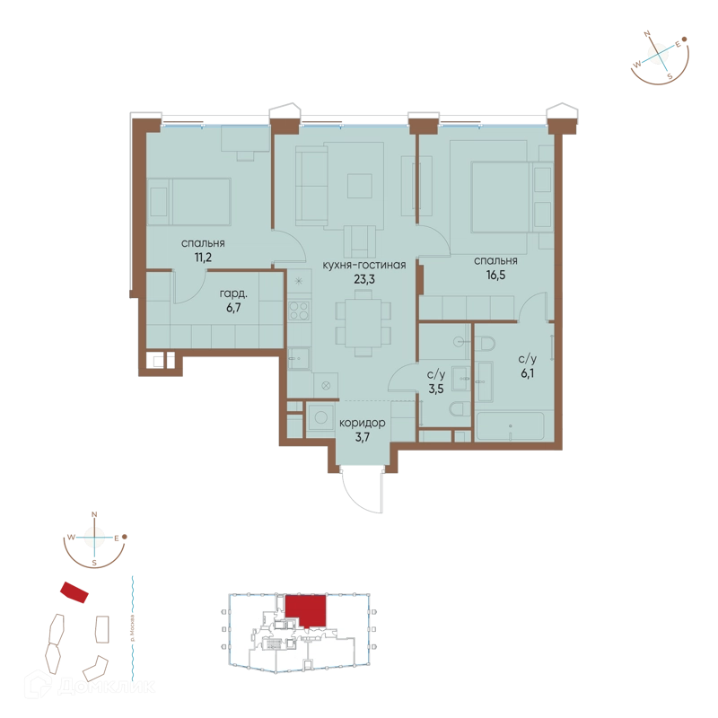 2-комнатная квартира 71 м² Остров
