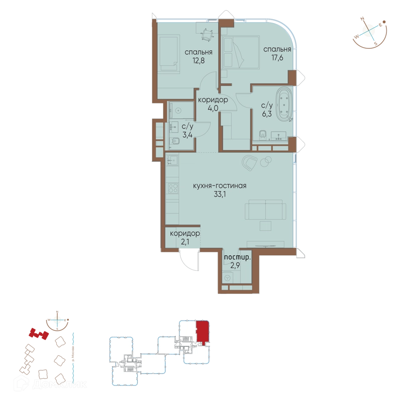 2-комнатная квартира 82.2 м² Остров